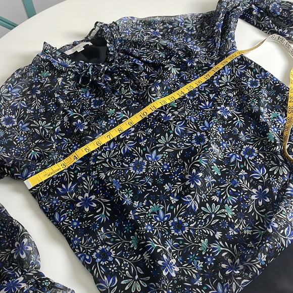 Loft Black-Blue-Green-Gray Flower Print Lined Sheer Long Sleeve Tunic- Medium - Picture 14 of 16